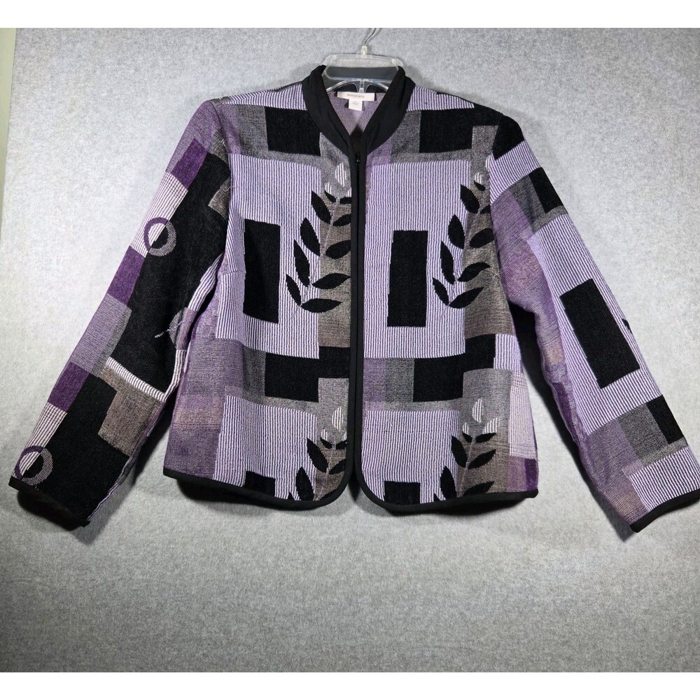 Dressbarn VTG 90s Y2k Artsy Abstract Tapestry Grandmacore  Purple Jacket Sz L